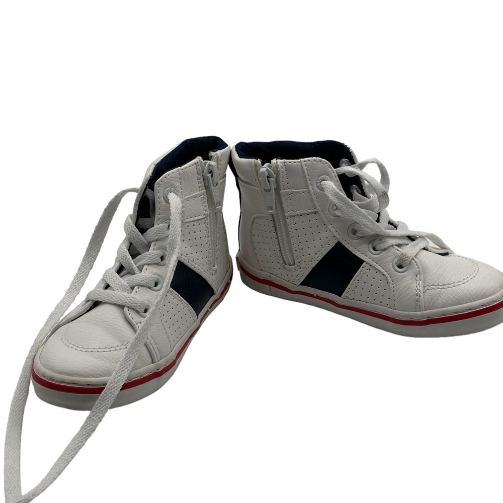 Kids Boys Old Navy 8 Toddler White Shoes Ankle Faux Leather High Top Lace Up - Picture 5 of 10